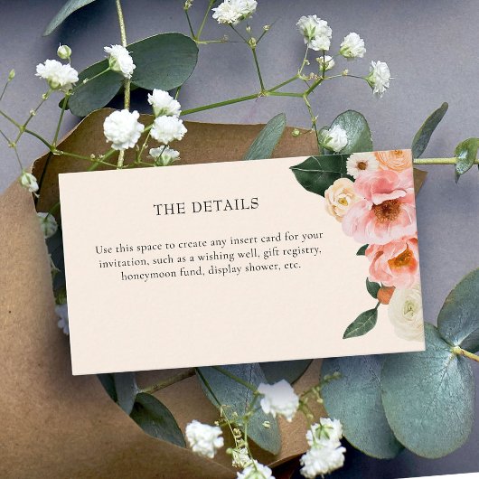 ピンクモダンフローラブライダルシャワー エンクロージャーカード