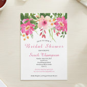 ピンクモダンフローラブライダルシャワー 招待状