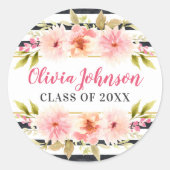 ピンクモダンフローラブラックストライプカスタム卒業 ラウンドシール (正面)