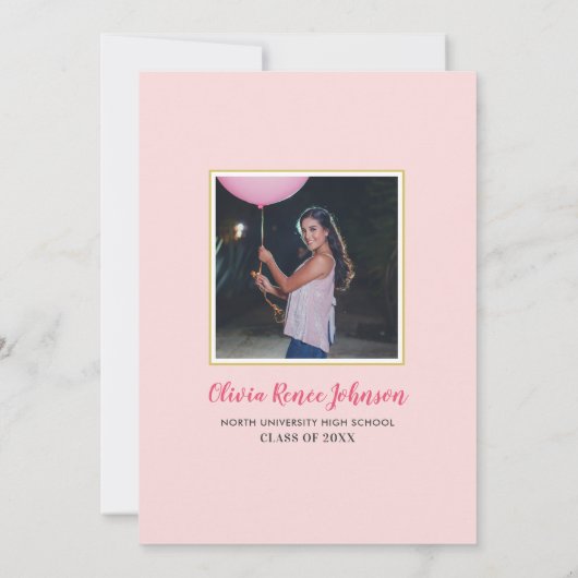 ピンクモダンフローラブラックストライプズ卒業パーティー 招待状 (裏面)