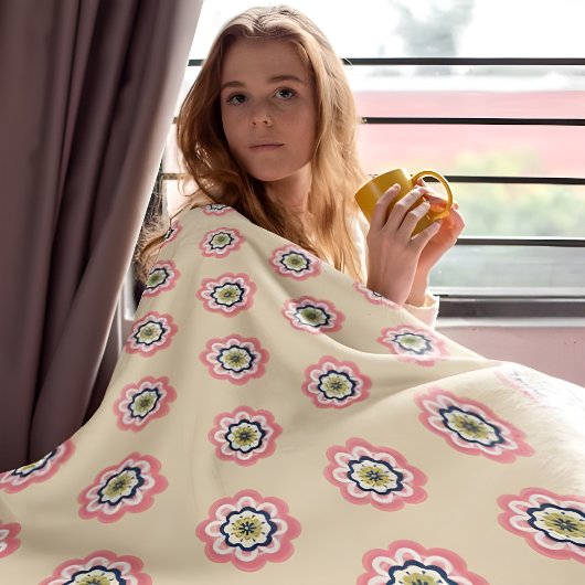 ピンクモダンフローラベージュパステルフリースブランケット フリースブランケット