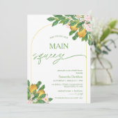 ピンクモダンフローラレモンメインスクイーズブライダルシャワー 招待状 (スタンド正面)