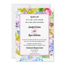 ピンクモダンフローラロマンチック結婚式招待状