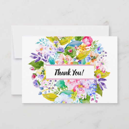 ピンクモダンフローラロマン結婚ティックありがとう サンキューカード (正面)