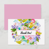 ピンクモダンフローラロマン結婚ティックありがとう サンキューカード (正面/裏面)