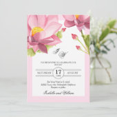 ピンクモダンフローラロータスフラワー結婚式招待状 招待状 (スタンド正面)