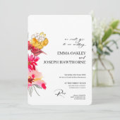 ピンクモダンフローラ抽象芸術結婚式招待状 招待状 (スタンド正面)