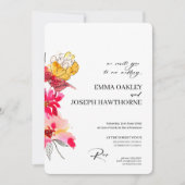 ピンクモダンフローラ抽象芸術結婚式招待状 招待状 (正面)