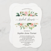 ピンクモダンフローラ書道ブライダルシャワー 招待状 (正面/裏面)