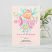 ピンクモダンフローラ書道レトロな赤ちゃんシャワー 招待状 (スタンド正面)