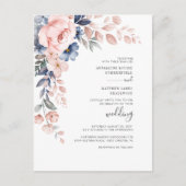 ピンクモダンフローラ植物性開花結婚ズ インビテーションポストカード (正面)