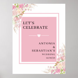 ピンクモダンフローラ歓迎結婚の ポスター