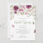 ピンクモダンフローラ水彩ブライダルシャワー 招待状 (正面)