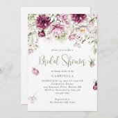 ピンクモダンフローラ水彩ブライダルシャワー 招待状 (正面/裏面)