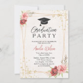 ピンクモダンフローラ水彩写真卒業 招待状 (正面)