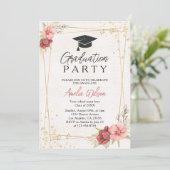 ピンクモダンフローラ水彩写真卒業 招待状 (スタンド正面)