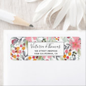 ピンクモダンフローラ水彩植物模様 ラベル (インサイチュ)