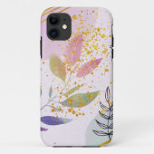 ピンクモダンフローラ水彩金ゴールドフェイクグリッター Case-Mate iPhoneケース (裏面)