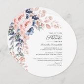 ピンクモダンフローラ水彩開花ブライダルシャワー 招待状 (正面/裏面)