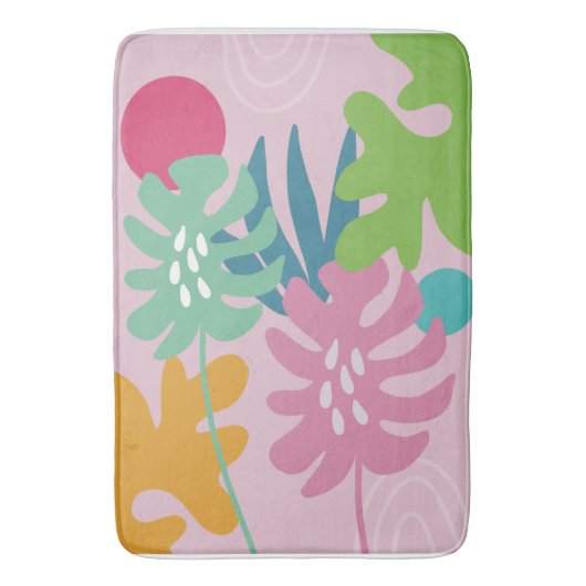 ピンクモダンフローラ熱帯抽象芸術シンプル バスマット (正面縦)