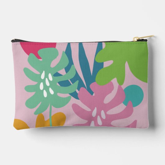 ピンクモダンフローラ熱帯自然ガーリーボー アクセサリーポーチ (裏面)