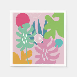 ピンクモダンフローラ熱帯自然ガーリーボー スタンダードカクテルナプキン