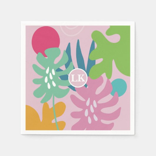 ピンクモダンフローラ熱帯自然ガーリーボー スタンダードカクテルナプキン (正面)