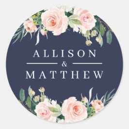 ピンクモダンフローラ結婚シール ラウンドシール