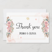 ピンクモダンフローラ結婚ズ サンキューカード (正面)