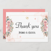 ピンクモダンフローラ結婚ズ サンキューカード (正面/裏面)