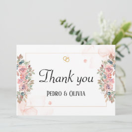 ピンクモダンフローラ結婚ズ サンキューカード