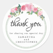 ピンクモダンフローラ結婚式の引き出物ありがとう ラウンドシール (正面)