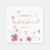 ピンクモダンフローラ蝶ブライダルシャワー スタンダードカクテルナプキン (正面)