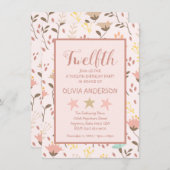ピンクモダンフローラ誕生日招待状 招待状 (正面/裏面)