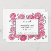 ピンクモダンフローラ誕生発表 案内状 (正面/裏面)