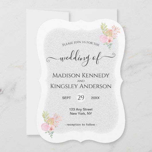 ピンクモダンフローラ驚くべき予算結婚の数 招待状 (正面)