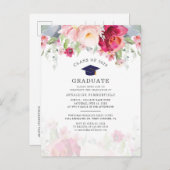 ピンクモダンフローラ2025卒業パーティー インビテーションポストカード (正面/裏面)