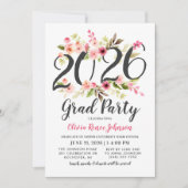 ピンクモダンフローラ2025卒業パーティー 招待状 (正面)