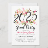 ピンクモダンフローラ2025卒業パーティー 招待状 (正面)
