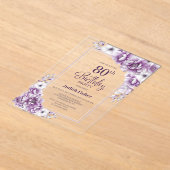 ピンクモダンフローラ80th誕生日パーティー アクリル招待状 (レイダウン)