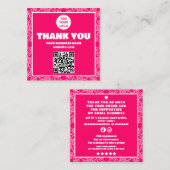 ピンクモダンフローラQRコード感謝してい順 スクエア名刺 (正面/裏面)