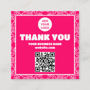 ピンクモダンフローラQRコード感謝してい順 スクエア名刺