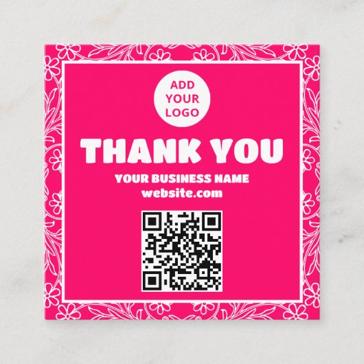 ピンクモダンフローラQRコード感謝してい順 スクエア名刺 (正面)