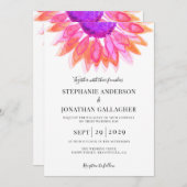 ピンクモダンフローラQRコー結婚ド 招待状 (正面/裏面)