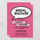 ピンクモダンブライダルシャワーおもしろい漫画本 招待状 (正面/裏面)