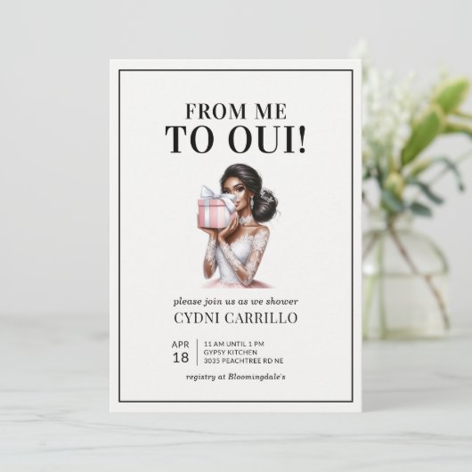 ピンクモダンブライダルシャワーアフリカ系アメリカ人 招待状 (スタンド正面)