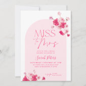 ピンクモダンブライトフローラブライダルシャワーバラ 招待状 (正面)