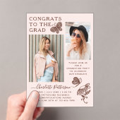 ピンクモダンブラウンバタフライ写真卒業パーティー アクリル招待状 (インサイチュ (ポータブル))