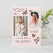 ピンクモダンブラウンバタフライ写真卒業パーティー 招待状 (スタンド正面)