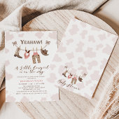 ピンクモダンブラウンリトル女性のカーボーイ赤ちゃんシャワー 招待状